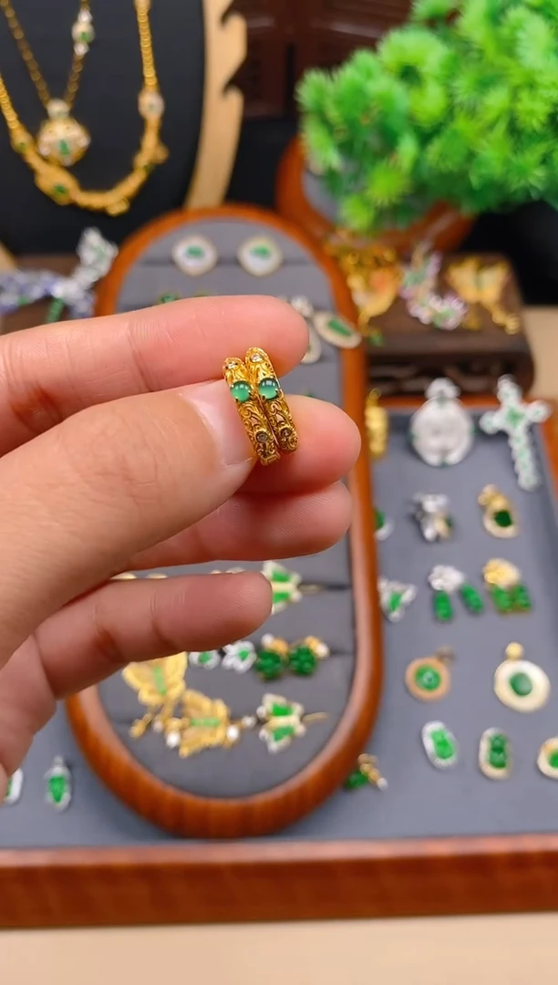 【闪购商品】翡翠耳饰银S925镶嵌花丝耳饰