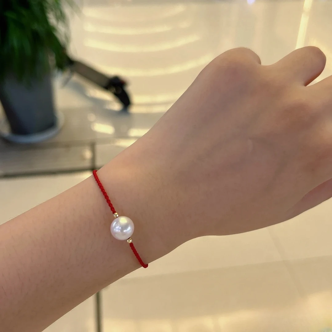 【薇拉Lucky红绳】手链12-13mm极光正圆S925银淡水珍珠本命年转运珠