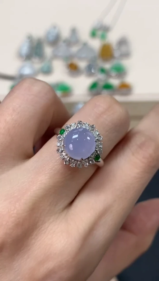 翡翠戒指18K金镶嵌蛋面戒指6800