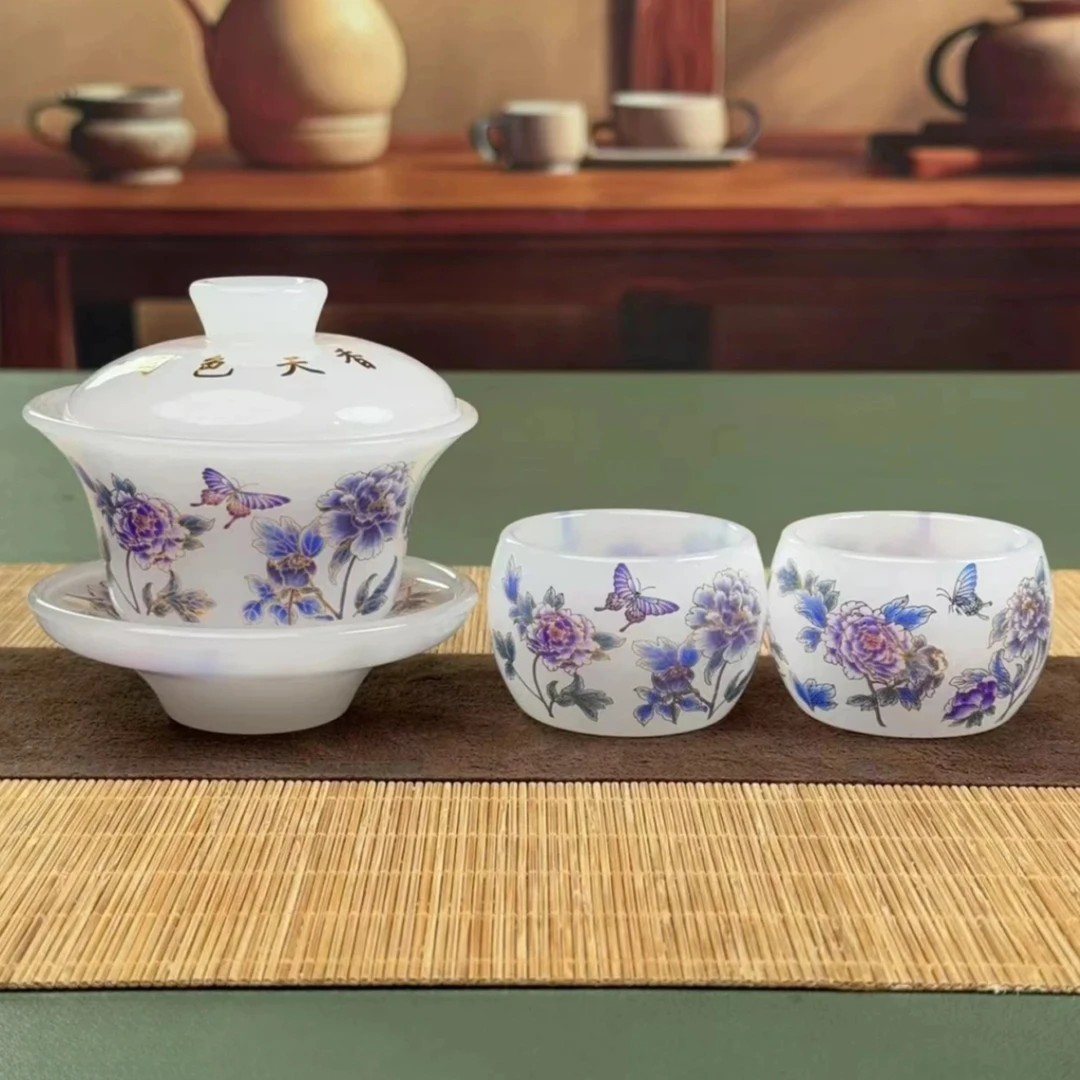 琉璃国色天香变色牡丹盖碗茶具家用功夫泡茶碗茶杯品茗套组 1692