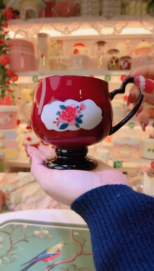 复古高脚杯红色——手工制作品质好！
