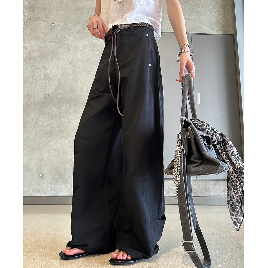 动感少女白色直筒休闲裤女2025夏季薄款显瘦宽松百搭弯刀阔腿裤子