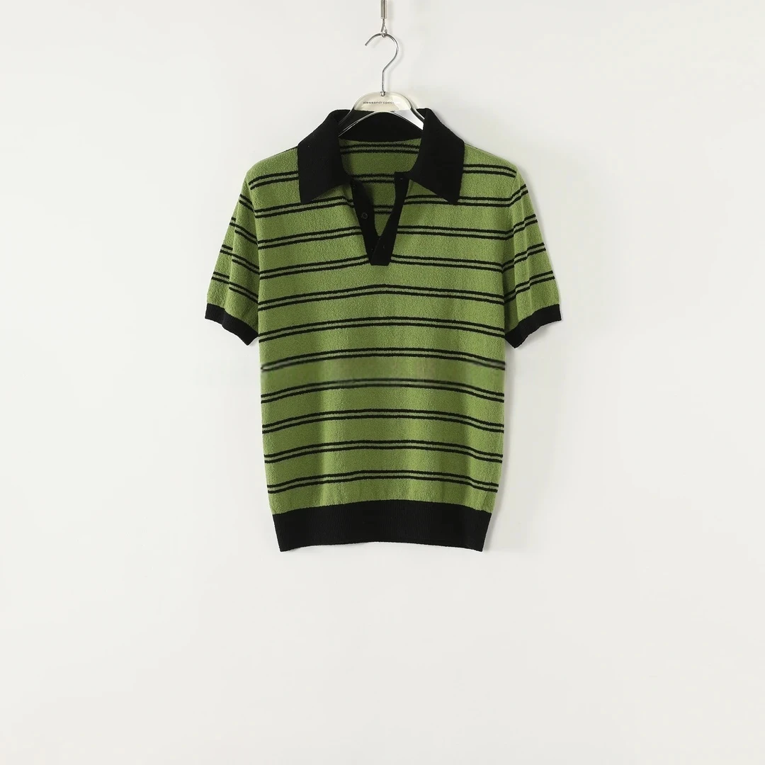 【竹雾织夏】桑蚕丝+棉圈圈纱起球风POLO领条纹套头衫