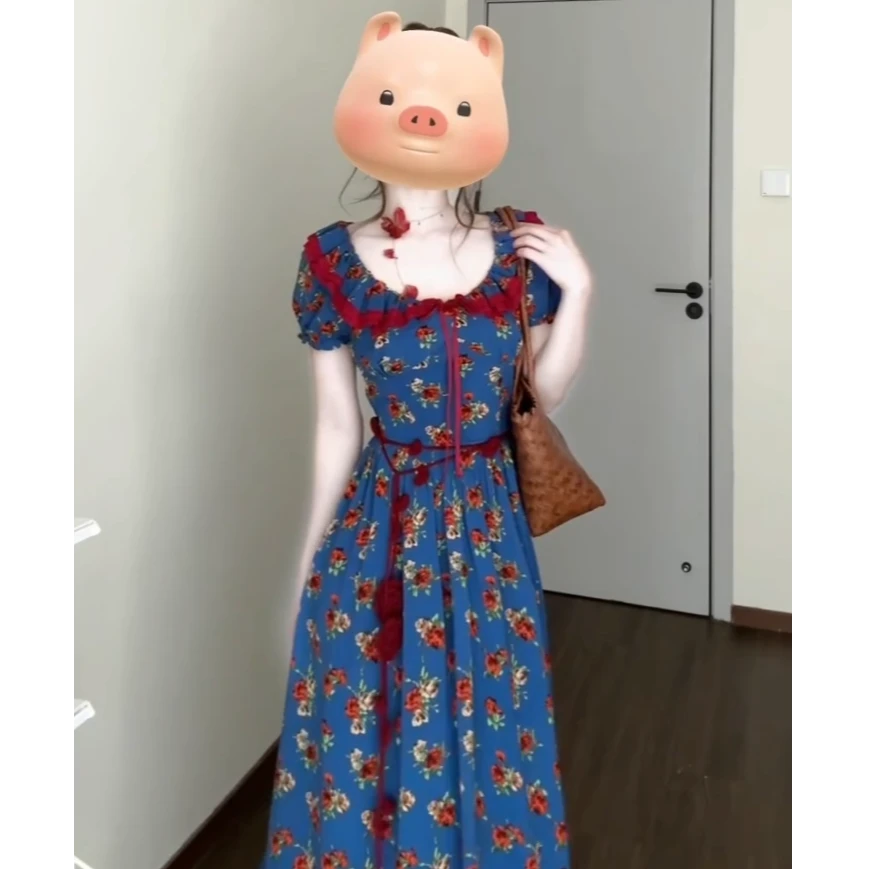 2025新款夏季法式复古碎花连衣裙女新款收腰显瘦法式长裙连衣裙