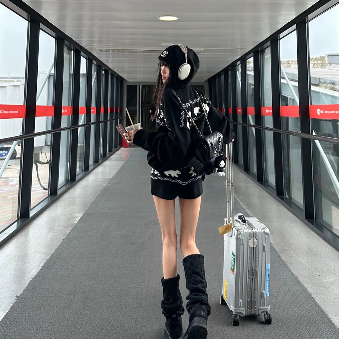 美式费尔岛提花针织套装女秋季新款慵懒风上衣休闲百搭短裤两件套