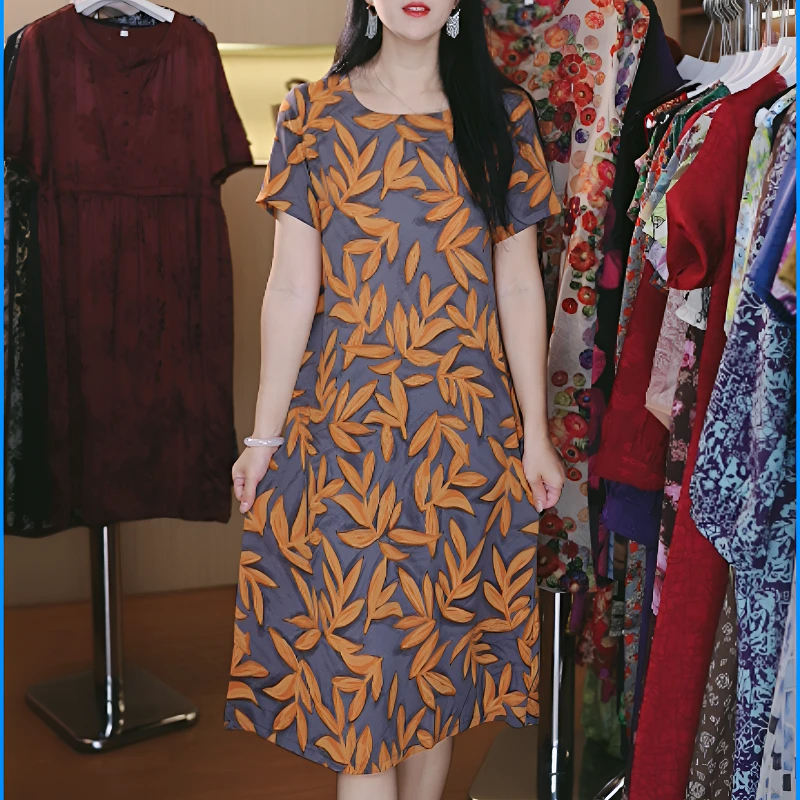 10427-夏季新款时尚优雅气质百搭减龄宽松大码高级感连衣裙【G仓】