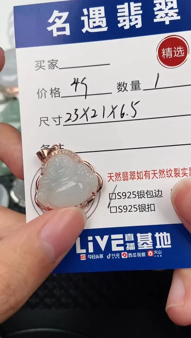 颈饰银S925镶嵌翡翠挂件