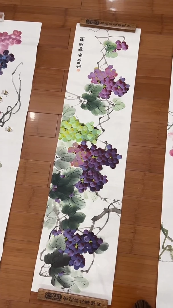 国画【福利，纯手工手绘】李雪梅葡萄横幅138*34厘米