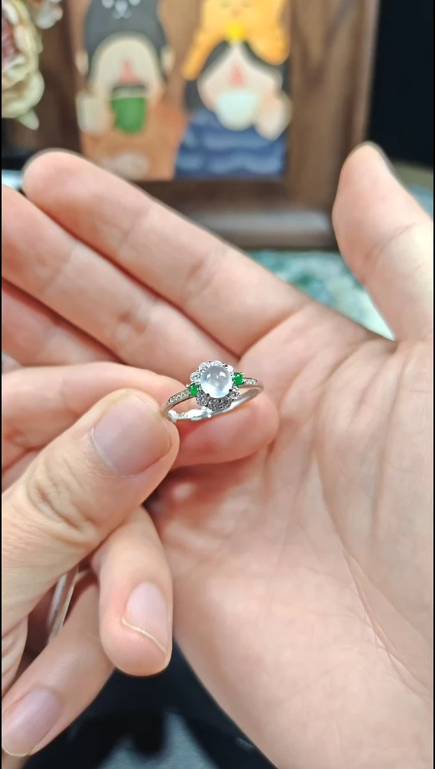 银S925镶嵌戒指翡翠翡翠戒指S925银镶嵌