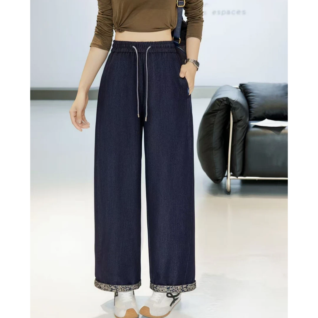 小施家韩版时尚设计松紧腰高货九分牛仔直筒裤6703