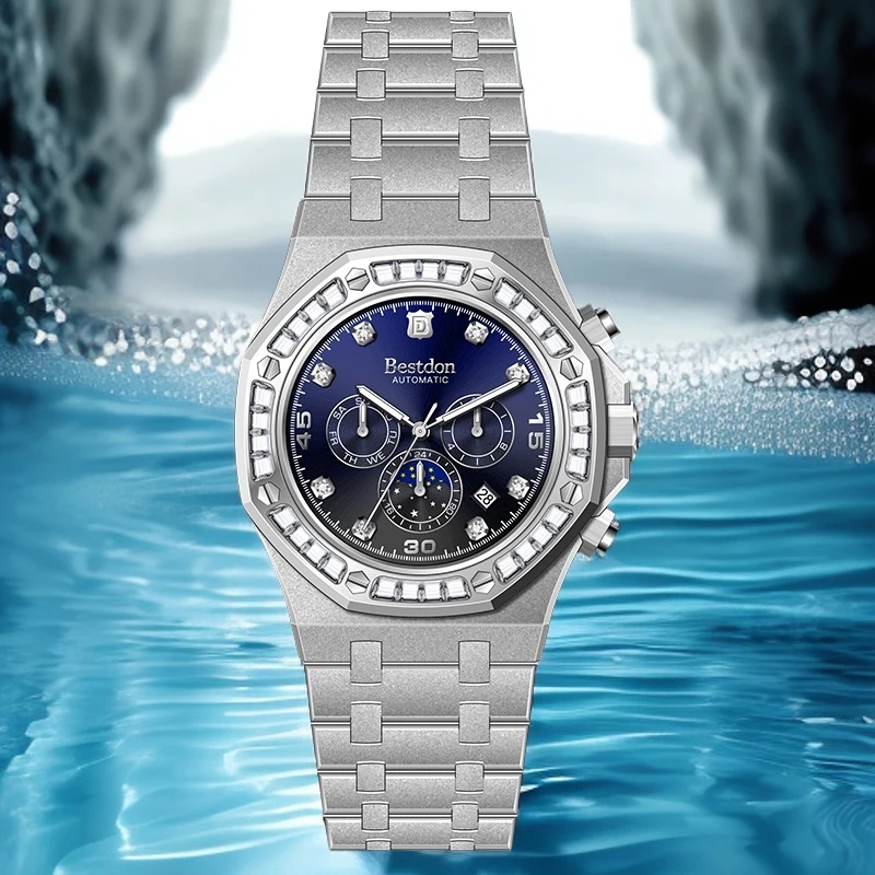 邦顿正品皇家橡树深海蓝盘奢华-高端男士腕表夜光防水机械表2