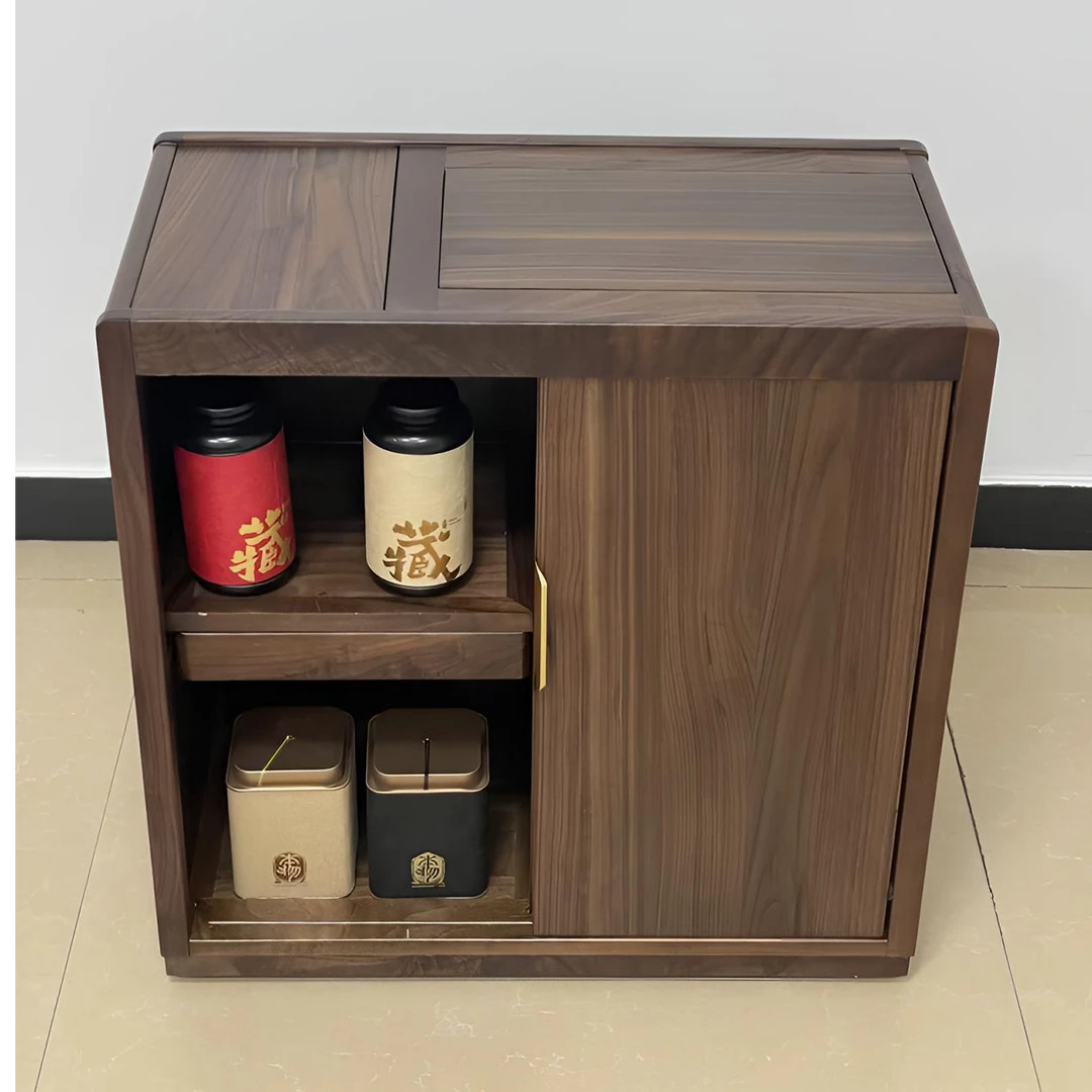 北美黑胡桃木抽屉茶水柜实木家用客厅水吧台移动茶台茶桌侧边柜