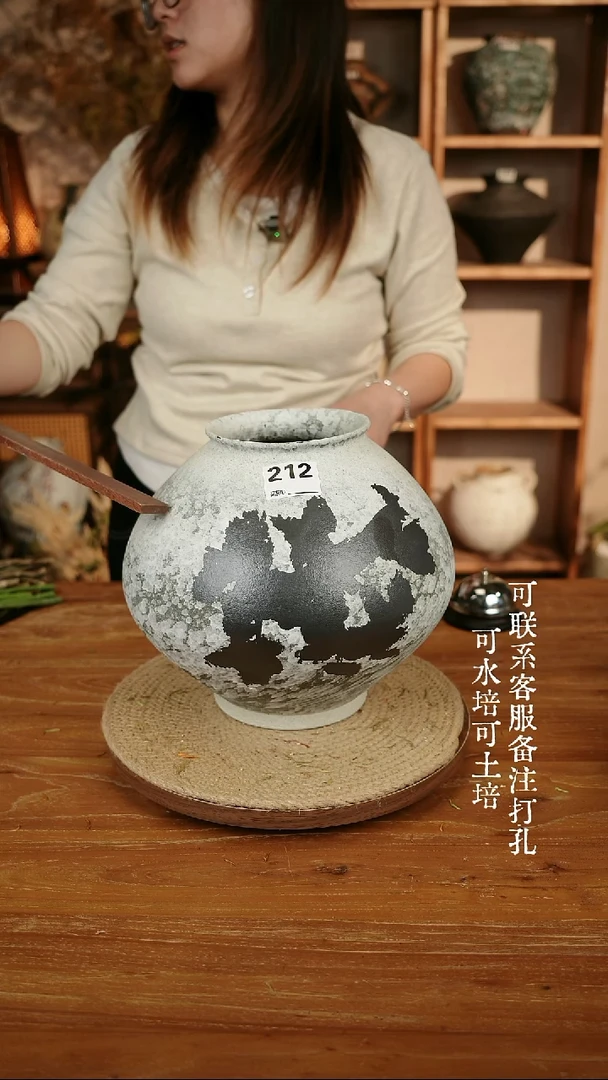 摆件陶212黑白渐变大肚瓶可水培可土培