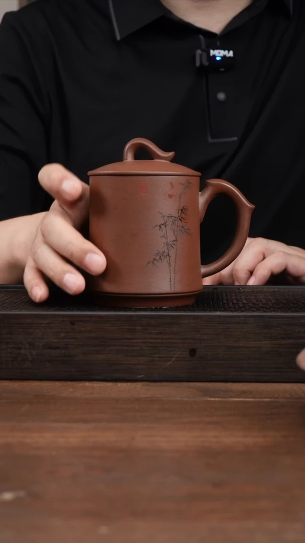 茶壶紫砂紫泥一帆风顺竹子刻绘盖杯 ！