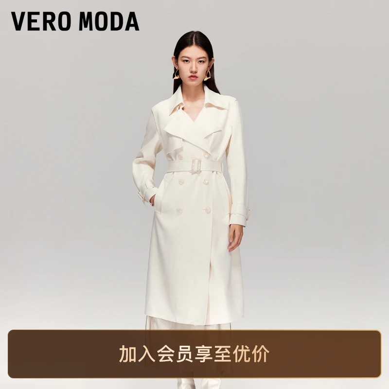 Vero Moda风衣2025秋季新款翻领腰带双排扣中长款外套洋气高级感