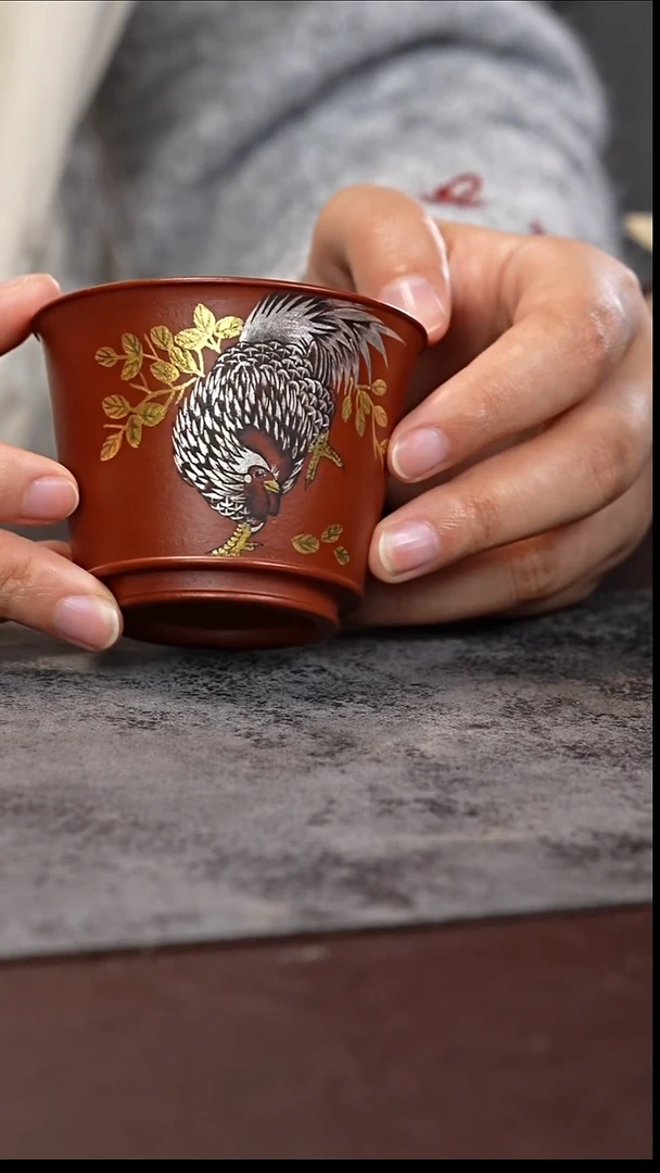 茶杯紫砂金银 朱泥 司晨