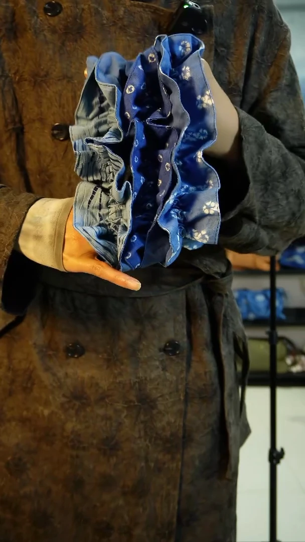 织绣手工蓝染扎花发圈