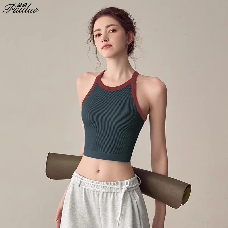 拍朵高强度健身背心女外穿一体式拼色运动内衣聚拢收副乳瑜伽文胸