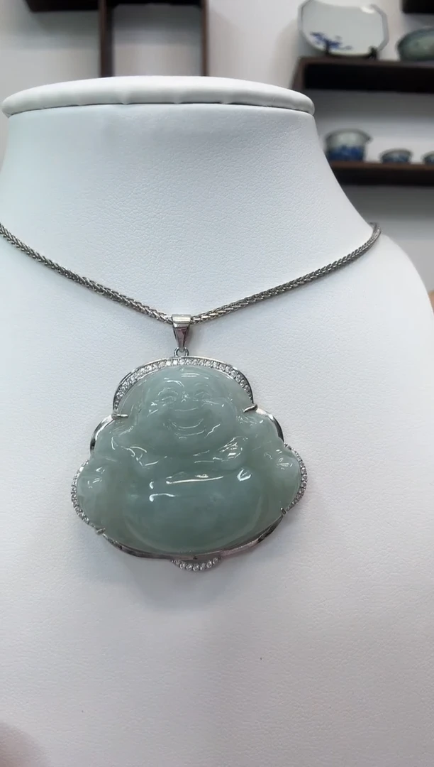 吊坠(赠链)银S925镶嵌翡翠佛公