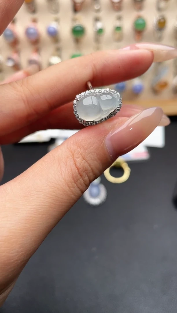 银S925镶嵌戒指翡翠一物一证一礼盒