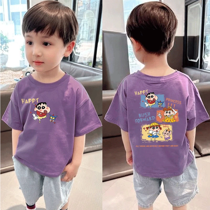 儿童男女纯棉短袖蜡笔小新2025夏季新款休闲百搭潮流简约半袖韩版