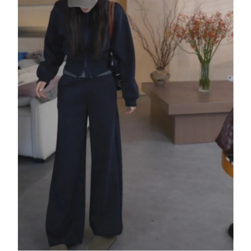 新款时尚藏蓝色休闲气质简约套装LK2506692