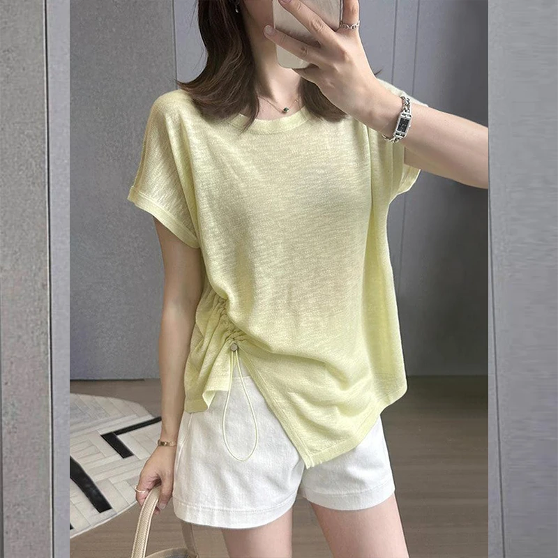 设计感显瘦大码T恤女2025夏季不规则圆领短袖设计感减龄显瘦上衣