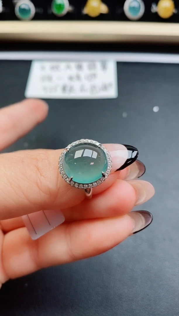 翡翠戒指银S925镶嵌50800