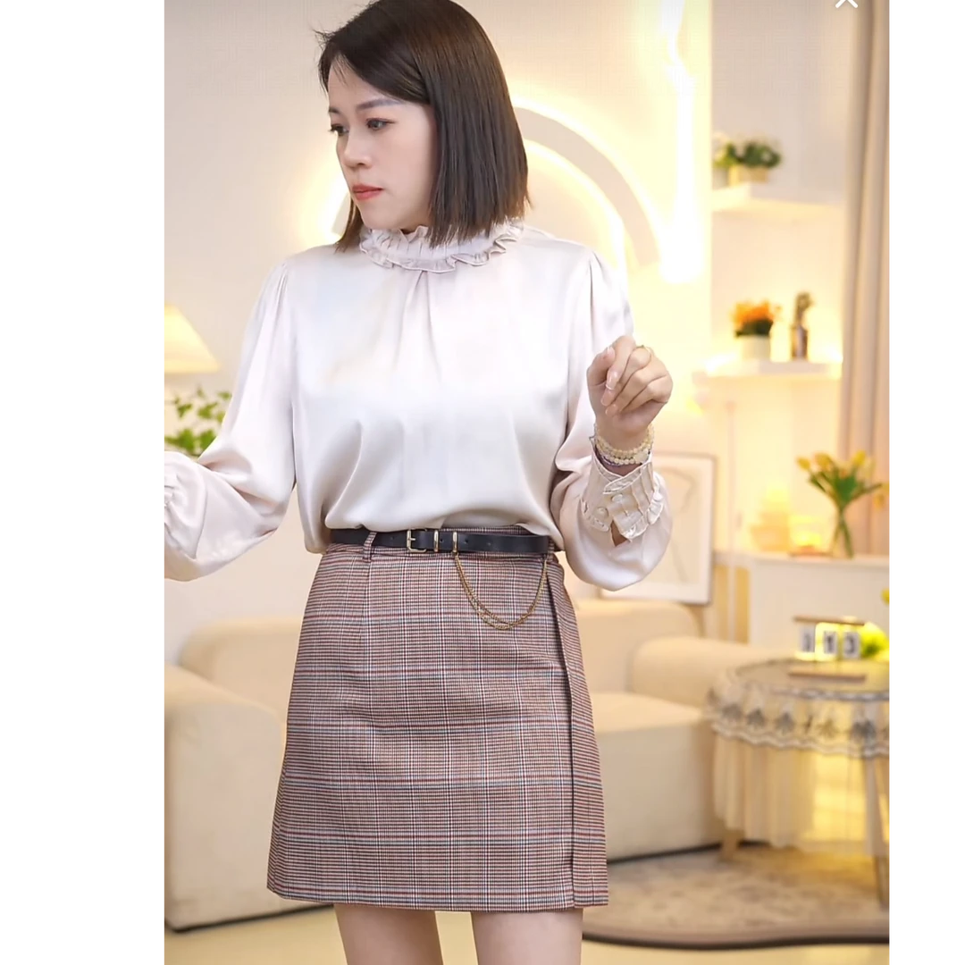 千鸟格纹百搭A版半身裙 8568