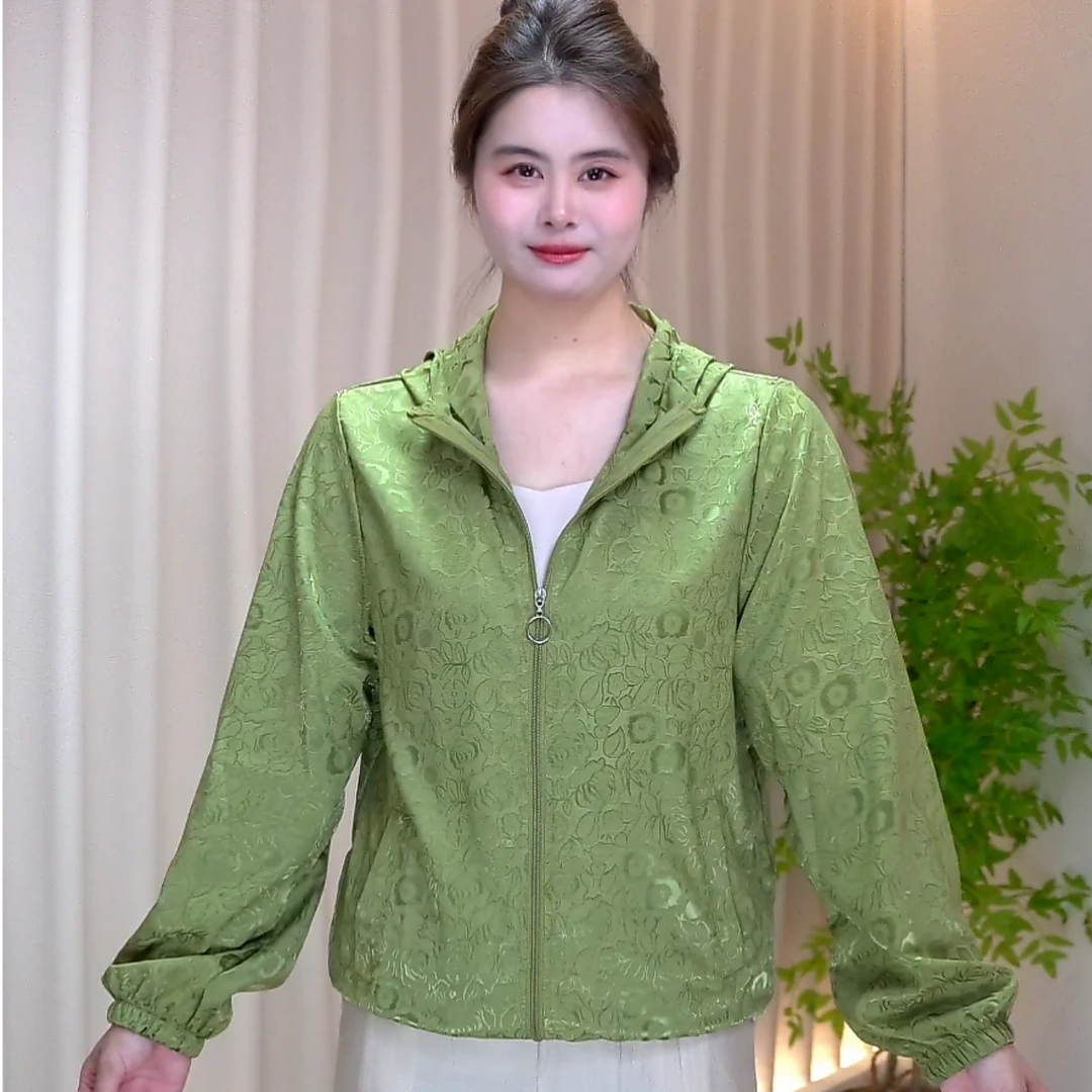 【防晒外套】新款时尚提花气质百搭连帽防晒外套宽松休闲女士上衣