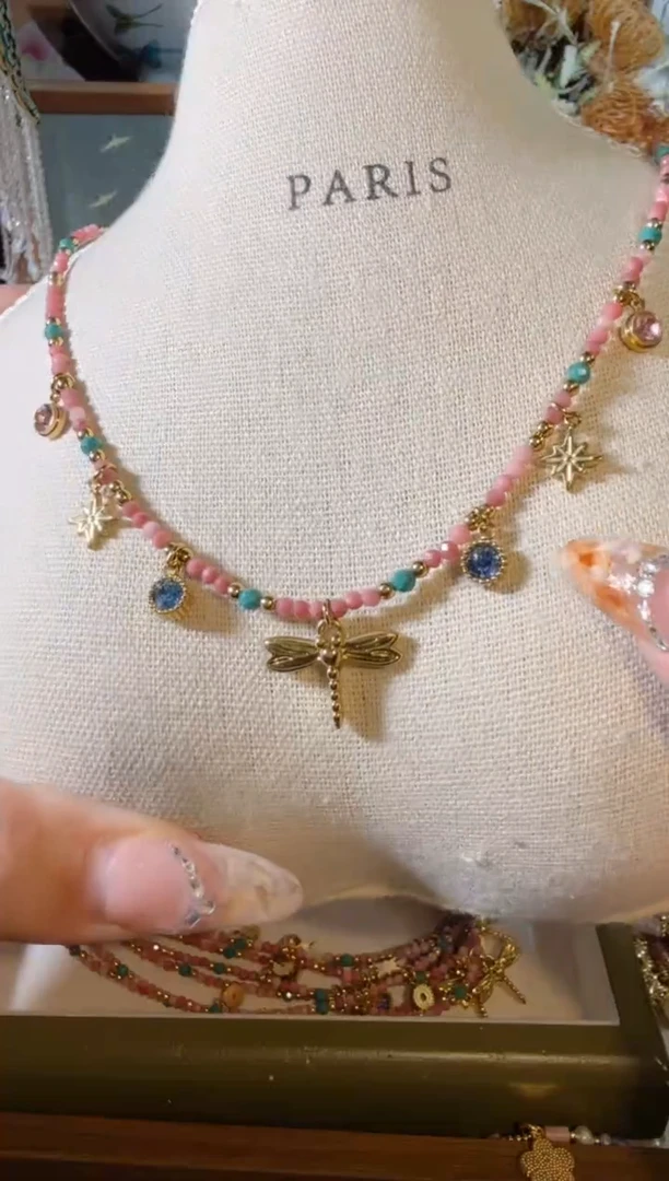 菱锰矿（红纹石）钛钢项链258