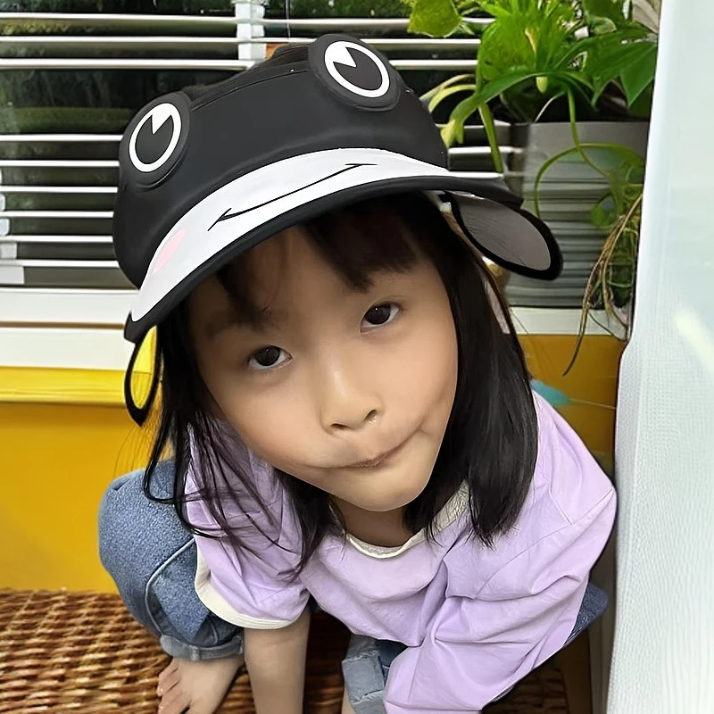 800-999号卡通青蛙空顶帽帽夏季可调帽檐遮掩阳空顶太阳帽2-8岁