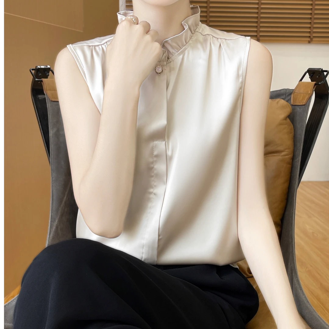 夏季小众通勤无袖型法式白色外穿背心打底修身型宽松百搭宽松型