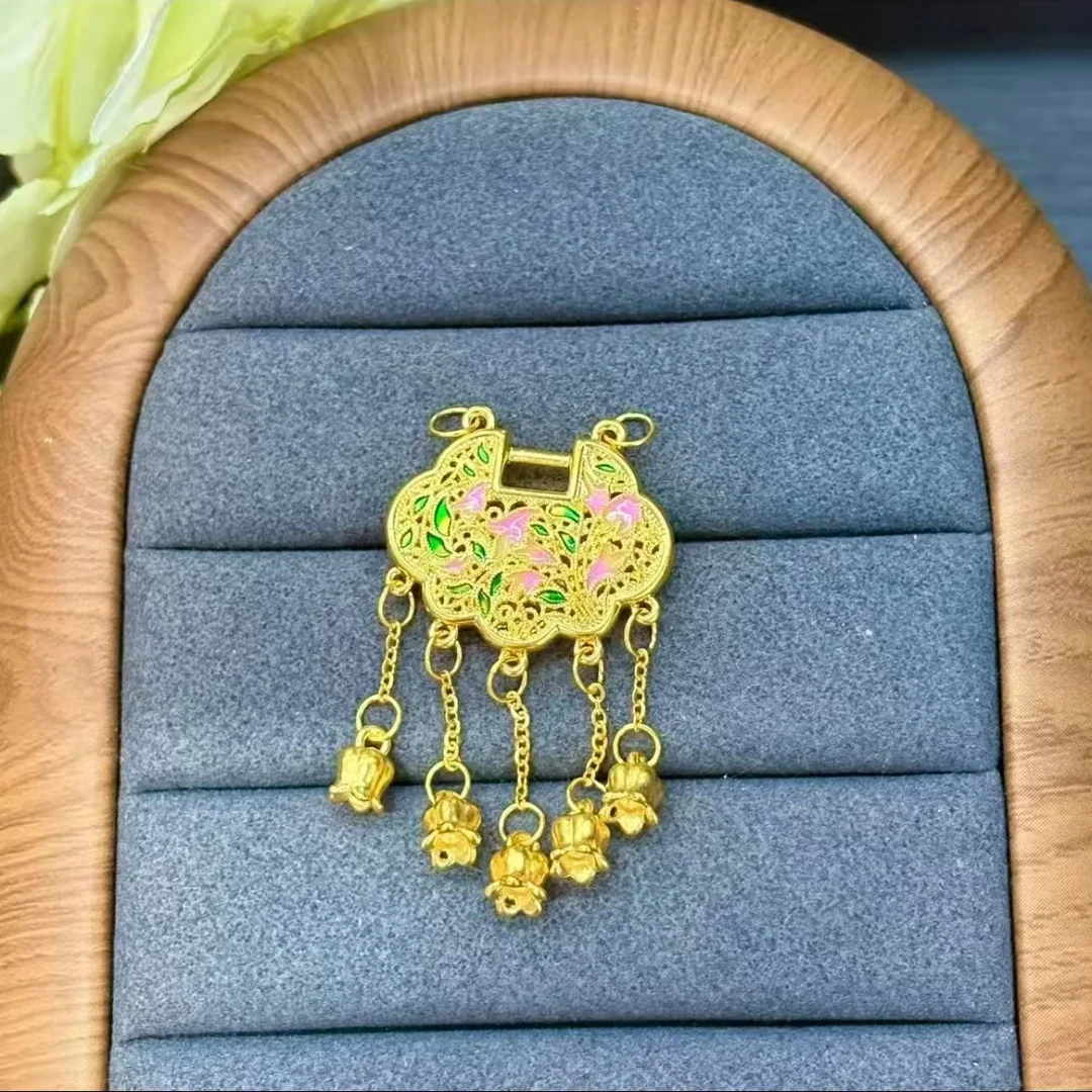 【小鹏黄金】足金999珐琅璎珞锁吊坠2.97