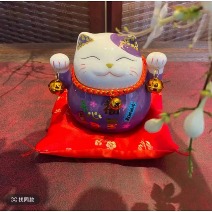 【所谓】紫色小号金铃招财猫茶器道具2509