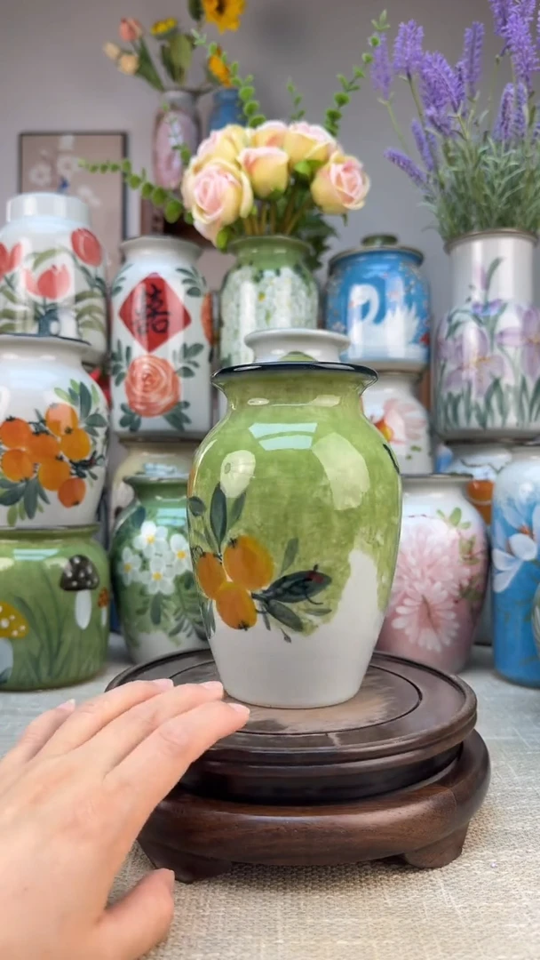 瓶景德镇手绘花器底部无孔内部无釉陶泥材质高温瓷釉下彩