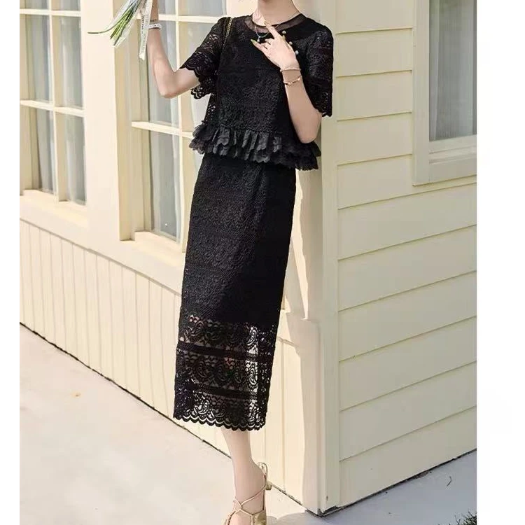 【RG6287】2025年新款休闲洋气时尚黑色百搭小众法式通勤韩版套装