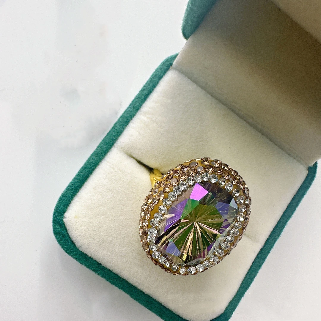 铜合金戒指 中古风蓝彩渐变色戒指
