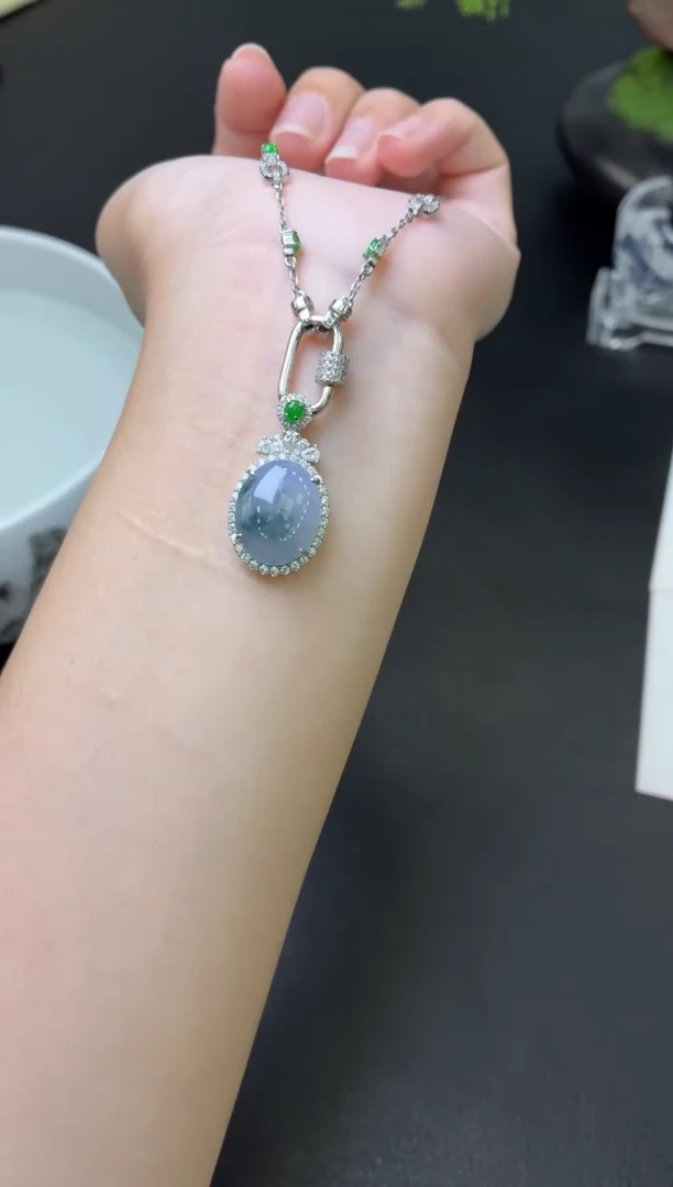 翡翠银S925镶嵌项链项链