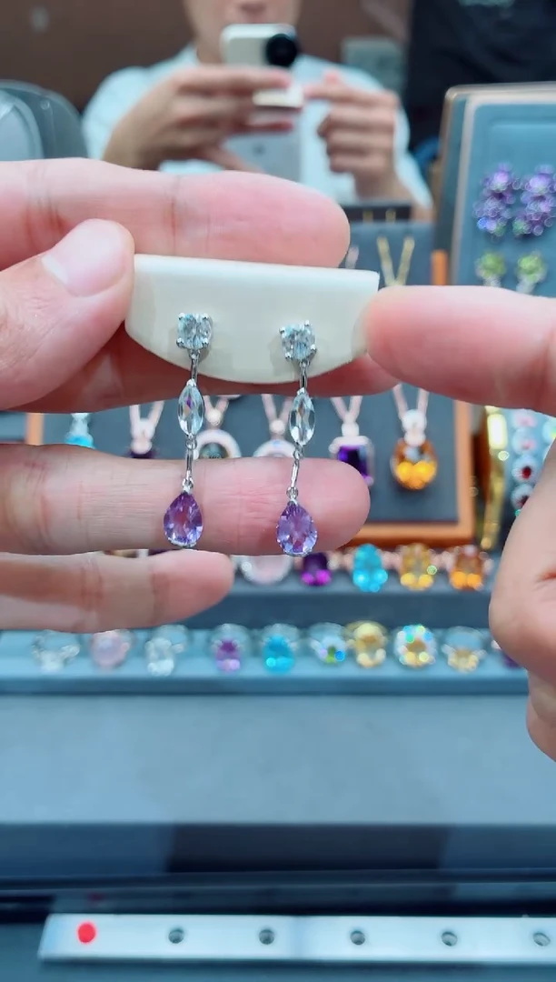 耳钉银S925镶嵌水晶水晶耳钉