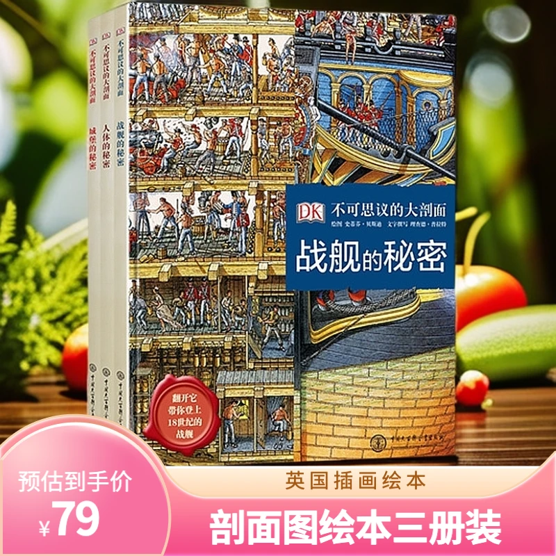 DK不可思议的大剖面 英国儿童绘本三层套装人体战舰城堡解剖图