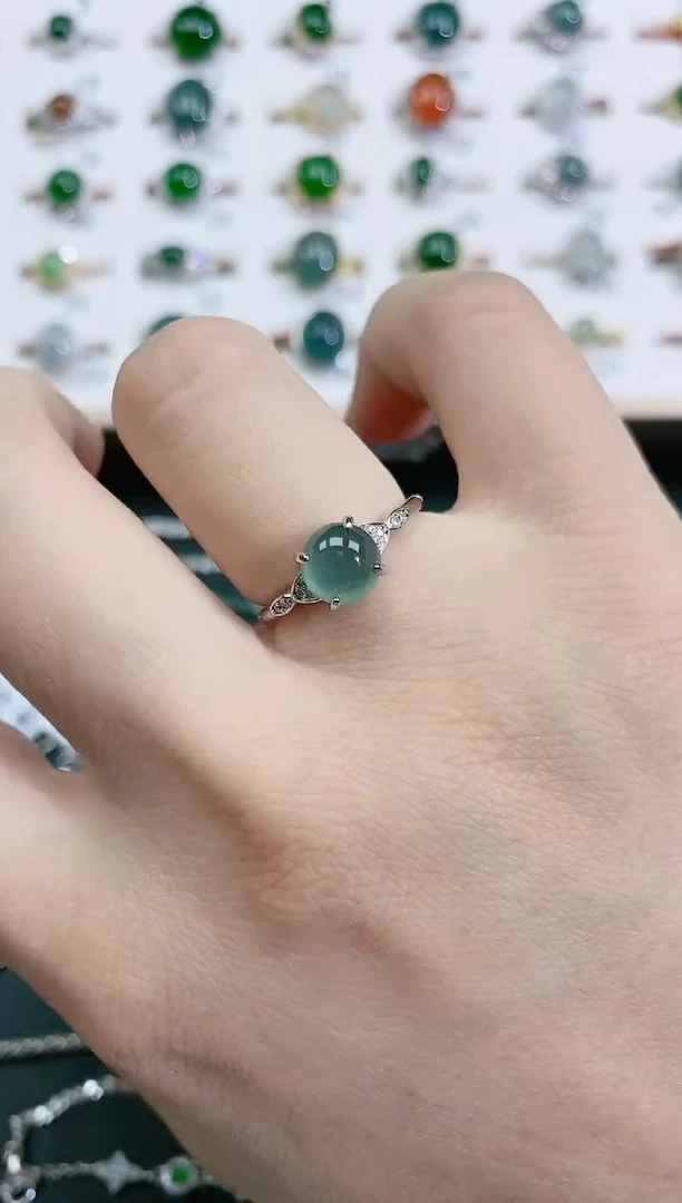 翡翠戒指银S925镶嵌天然翡翠