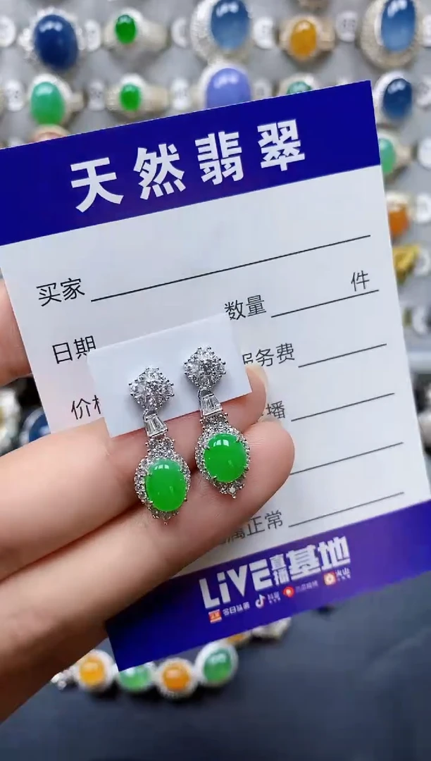 翡翠银S925镶嵌耳饰420