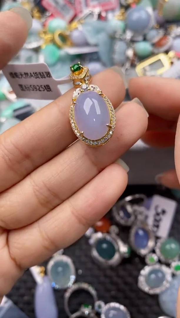 银S925镶嵌戒指翡翠666----9