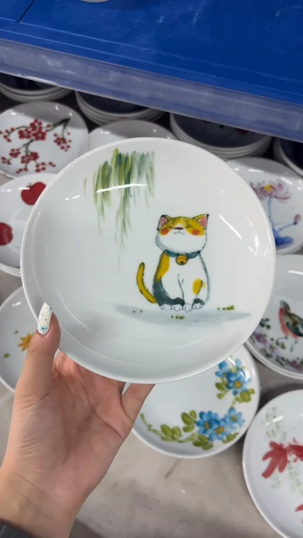 瓷片景德镇陶瓷食品级手绘釉中彩-浅盘