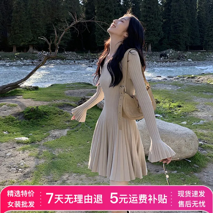 法式气质针织连衣裙子女秋冬2025新款冬季大衣内搭打底短裙小个子