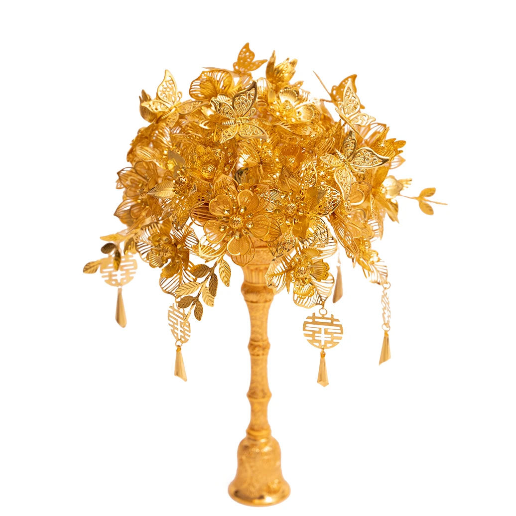 新娘金色手捧花新中式婚礼手持秀禾搭配装饰金色手捧花diy材料包