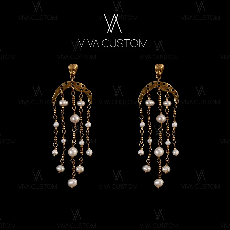 铜合金仿珍珠耳饰 （珠华旧梦系列 ）中式华丽卷珠帘耳钉