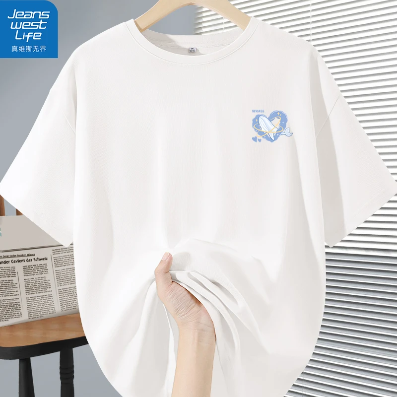 真维斯无界纯棉宽松印花圆领短袖T恤休闲百搭高颜值显瘦女款上衣