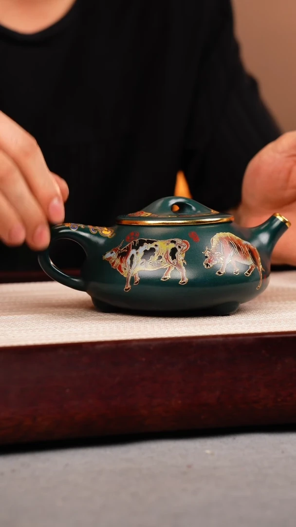 茶壶紫砂苏门答腊青 景舟石瓢 五牛珐琅彩